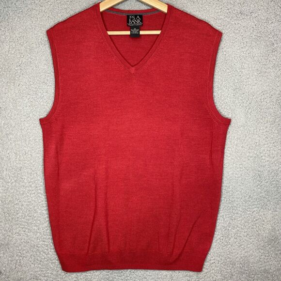 Jos A Bank Red Sleeveless V-neck Traveler Merino Wool Sweater Vest Medium - Picture 1 of 5